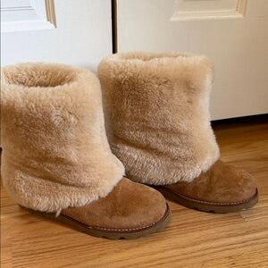 UGG Chestnut Suede Boots with Cream Shearling Cuff